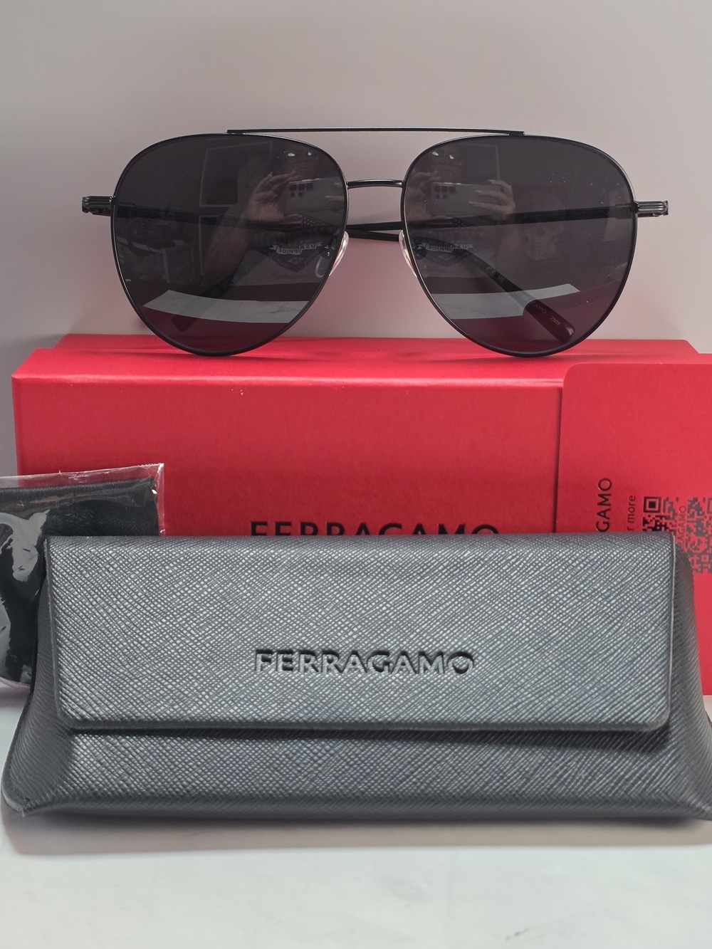 Ferragamo SF308S Matte Black Aviator Sunglasses 61mm
